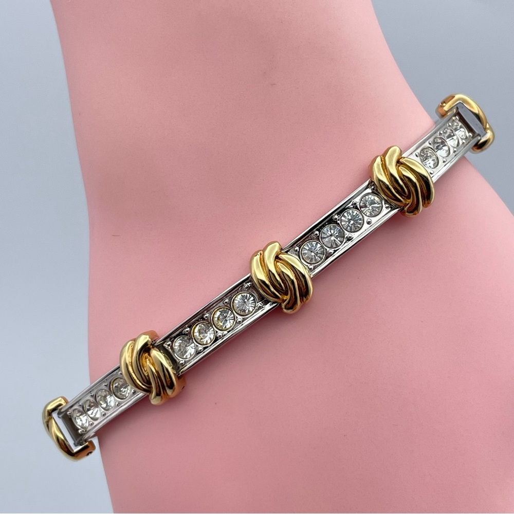 Two-Tone Crystal Link Bracelet – Gold Knot Accents & Channel-Set Stones